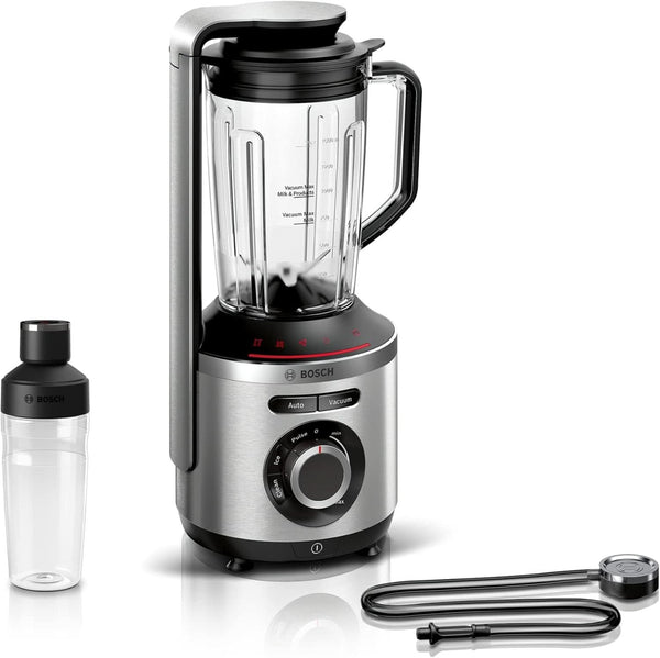 Bosch Vakuum-Standmixer Vitapower Serie 8 MMBV621M, Starke Mixleistung, Vitaminschonende Zubereitung, 4 Automatikprogramme, Vakuum-Togo Flasche, 37,000 U/Min, 1000 W, Silber