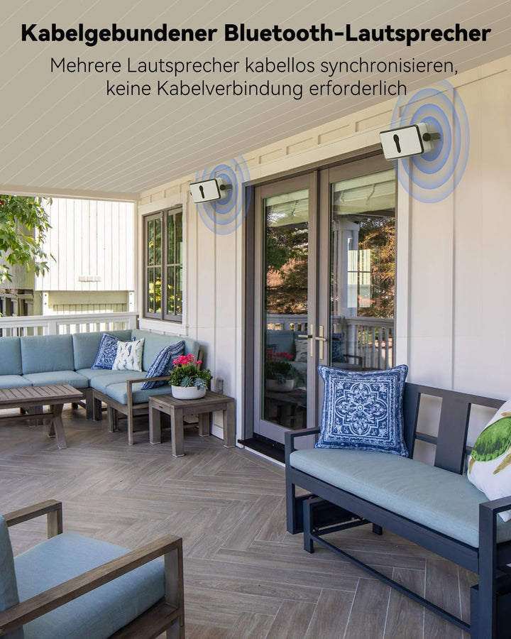 Plyee Audio Bluetooth-Lautsprecher Für Draußen, IPX5 Wasserdicht, Drahtlose Synchronisation Mit 100 Lautsprechern, Wandmontierbar, Ideal Für Terrasse, Veranda, Garage, Paar (MZ-511)
