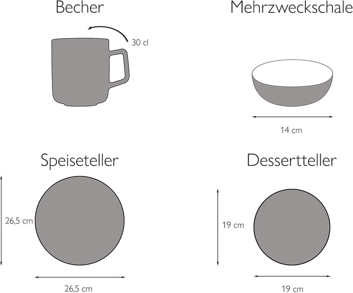 Creatable, 22582, Serie SAMBA, 16-Teiliges Geschirrset, Kombiservice Aus Porzellan, Spülmaschinen- Und Mikrowellengeeignet, Qualitätsproduktion