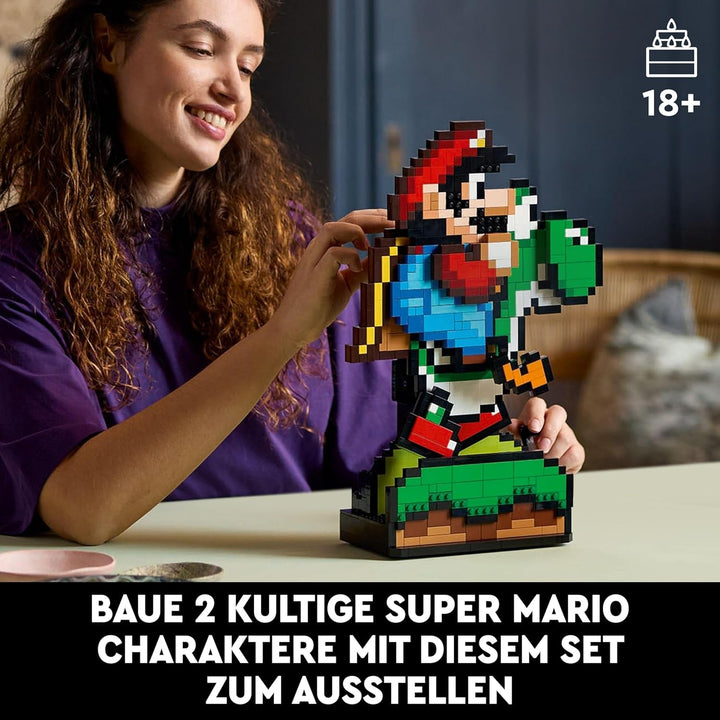 LEGO Super Mario World: Mario & Yoshi Nintendo Set de colecționat, figuri pixelate, model de construit și expus, decorațiuni pentru casă și de colecționat, kit de model și cadou pentru fanii adulți 71438