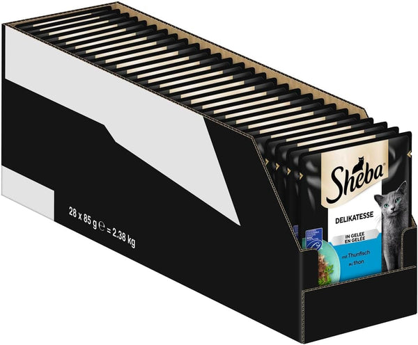 SHEBA săculeți hrană umedă pentru pisici delicatesă în jeleu cu ton Msc certified 28 X 85G