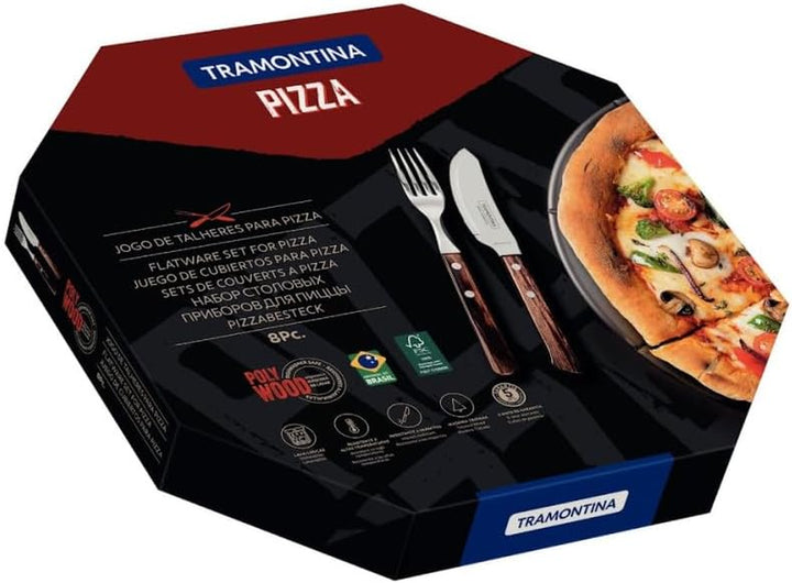 Tramontina PIZZA Besteck, 8-Tlg Set, Für 4 Personen, Rostfreier Edelstahl, Fsc-Zertifizierte Holzgriffe, Spülmaschinenfest