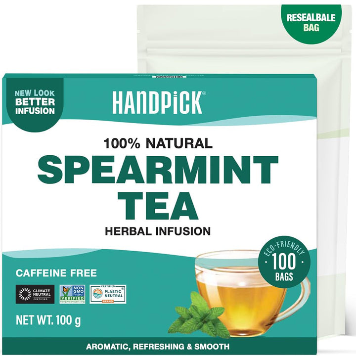 HANDPICK, pliculețe de ceai verde - 25 bucăți | 100% frunze de ceai verde pur din Himalaya, India | Plicuțe de ceai verde ecologice, preparare la cald sau rece