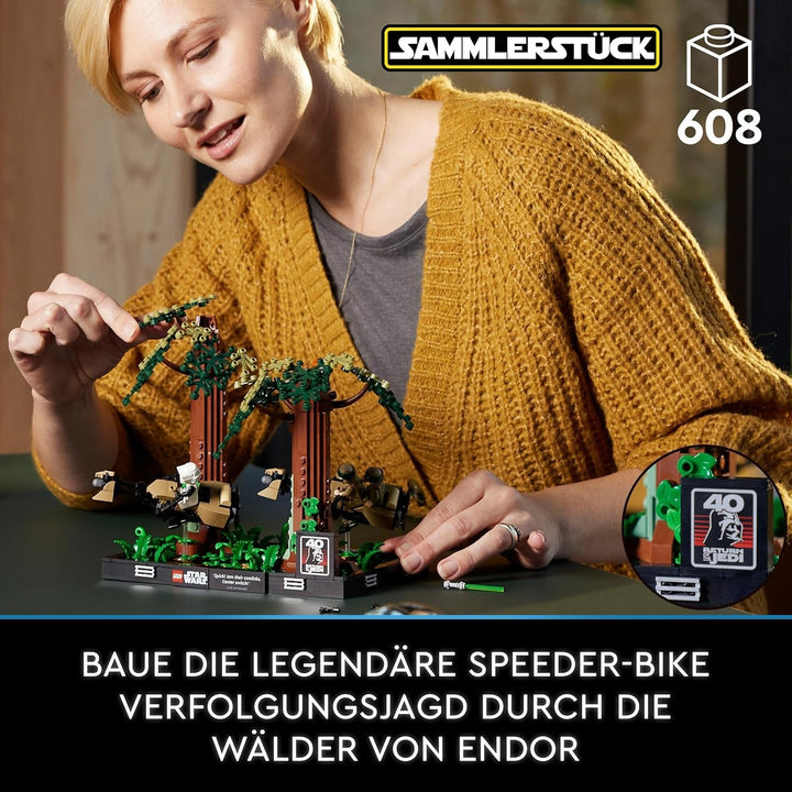 LEGO 75353 Star Wars Pursuit on Endor - Set Diorama, Întoarcerea Cavalerilor Jedi cu Luke Skywalker, Prințesa Leia & Scout Trooper și Speeder Bikes, 40th Anniversary