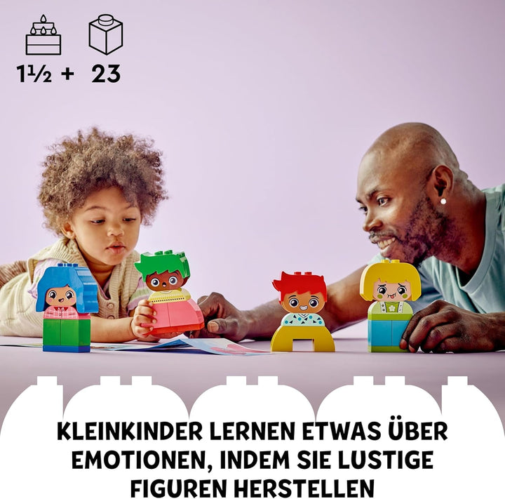 LEGO DUPLO Big Feelings, joc de stivuire pentru construcții cu 23 de cărămizi colorate și 4 figurine, jucărie pentru abilități motorii pentru a promova dezvoltarea socială și emoțională a copiilor mici de la 18 luni 10415