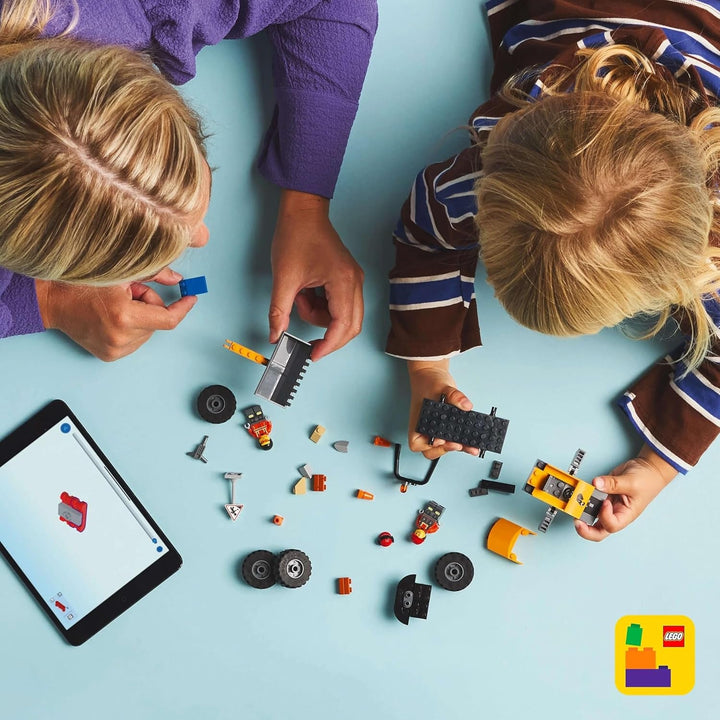 Încărcător cu roți LEGO City - Excavator de jucărie pentru copii mici, fete și băieți de la 4 ani - Set de joacă pentru vehicule - Idei de cadouri Montessori pentru preșcolari - Set cu 2 minifigurine de muncitori în construcții 60450