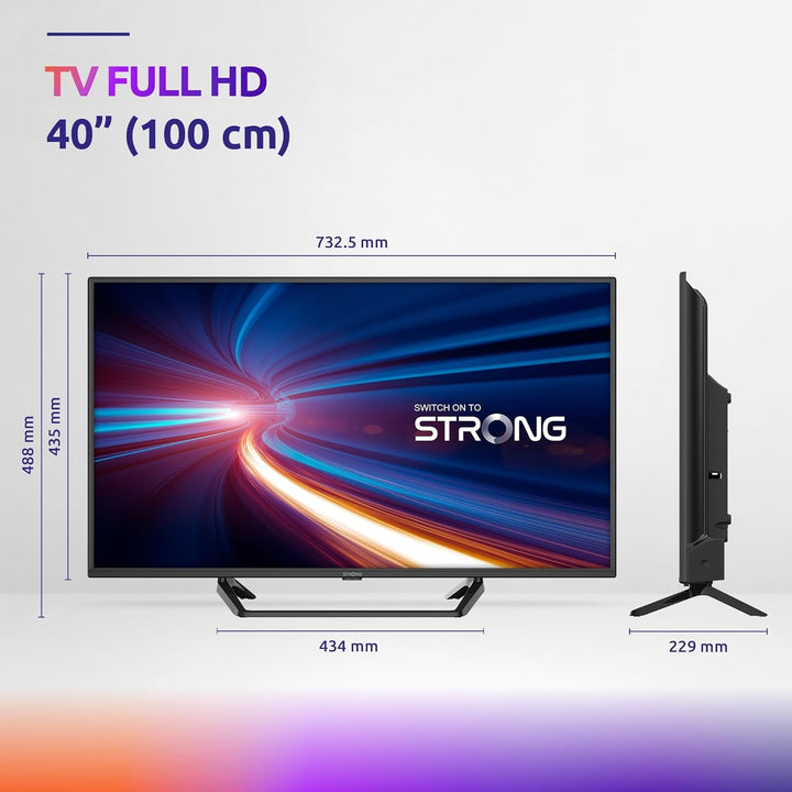 STRONG - 40 Zoll (100 Cm) Full HD Fernseher SRT40FF2003C - Herausragende Bildqualität - Triple-Tuner - 3 Hdmi-Anschlüsse (1 ARC), 2 Usb-Anschlüsse, AV, Antennen-/Sat-Anschluss - Schwarz