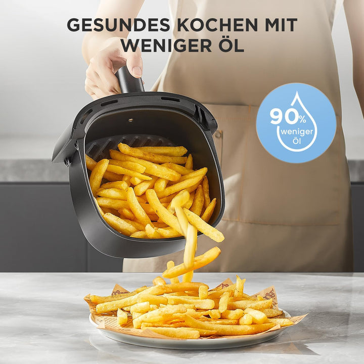 Midea Heißluftfritteuse 2L,1150W Airfryer, Frittieren Ohne Öl, Heißluft Fritteusen, Automatische Abschaltfunktion, Ölfrei, Leicht Zu Reinigen, Bpa-Frei, Schwarz