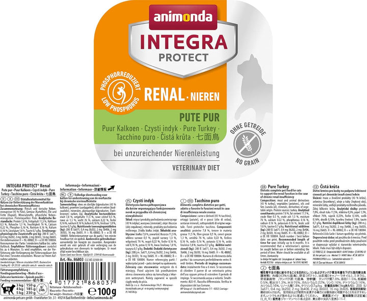 Animonda Integra Protect Kidney Cats, hrană umedă pentru insuficiență renală, curcan pur, 16 X 100 G & Animonda Integra Protect Kidney Cats, hrană umedă pentru insuficiență renală, cu pui, 16 X 100 G