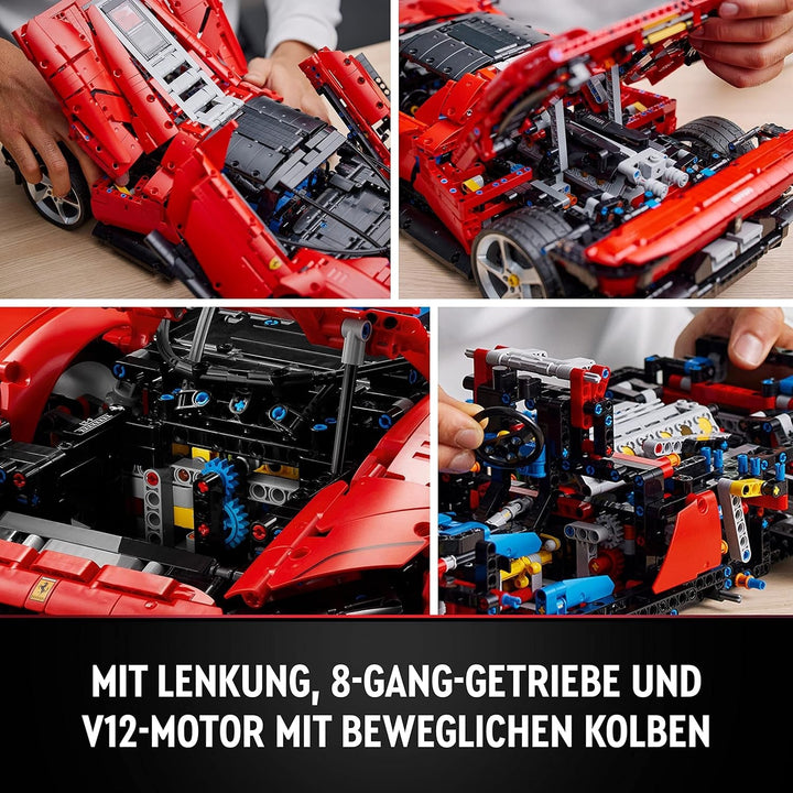 Kit machetă LEGO Technic Ferrari Daytona SP3 la scara 1:8, Mașină super sport roșie, Obiect de colecție machetă de mașină extinsă, Ultimate Car Concept 42143