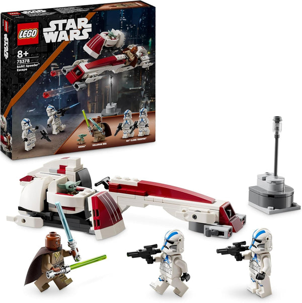 LEGO Star Wars Escape With The BARC Speeder, the Mandalorian Set, Toy Bike With Sidecar, Includes The Figures Kelleran Beq And Grogu, Gift For Boys And Girls From 8 Years 75378