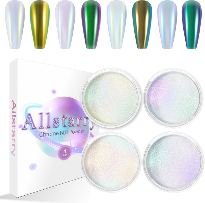 Chrom Nagel Pulver 4 Farben Irisierendes Aurora Pulver Metallic Spiegel Effekt Pigment Pearlescent Meerjungfrau Glitter Einhorn Glitter Für Gel Polish Nail Art Dekoration-Purpurgrüner Jadeit