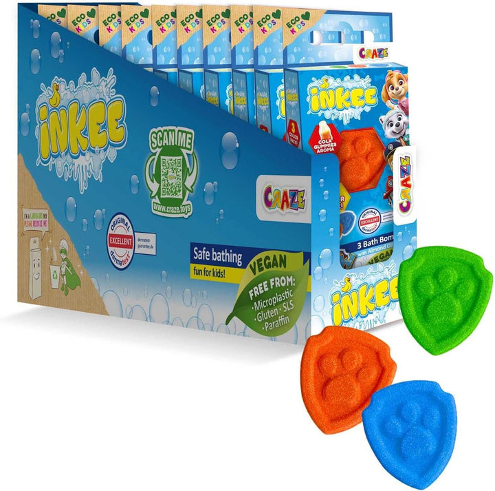 INKEE SURPRISE PAW PATROL, Bomba de baie pentru copii cu surpriză, aromă de gumă de cola, efect de spumă, 80 grame