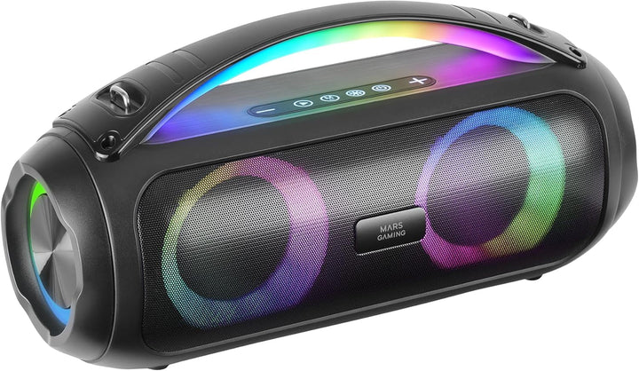 Mars Gaming MSB-ORB, Tragbarer Lautsprecher + Soundbar 20W, Orbilight RGB 360° Beleuchtung, Soundbar Mit Triple-Driver-System, Gaming-Lautsprecher Bluetooth 5.3 / Usb/Microsd/Aux/Fm, Schwarz