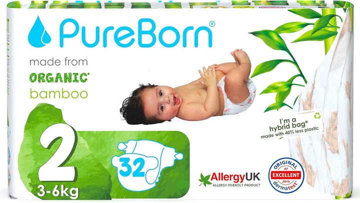 Pureborn Eco Bio-Bambus Windeln, Größe 5 (11-18 Kg), 176 Stück (2 X 88), Umweltfreundlich, Hypoallergen, Ultraweich, Mit Nässeindikator, Diverser Aufdruck