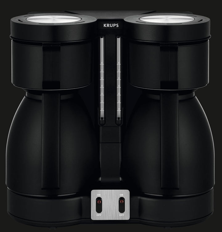 Cafetiera cu filtru Krups Duothek Thermo KT8501 | Două carafe cu vid separate | Performanță de izolare foarte bună | 2 X 850 W | 2 X 8 cești | Negru