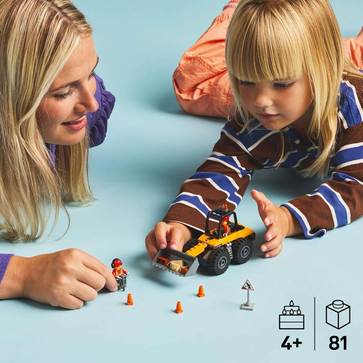 Încărcător cu roți LEGO City - Excavator de jucărie pentru copii mici, fete și băieți de la 4 ani - Set de joacă pentru vehicule - Idei de cadouri Montessori pentru preșcolari - Set cu 2 minifigurine de muncitori în construcții 60450
