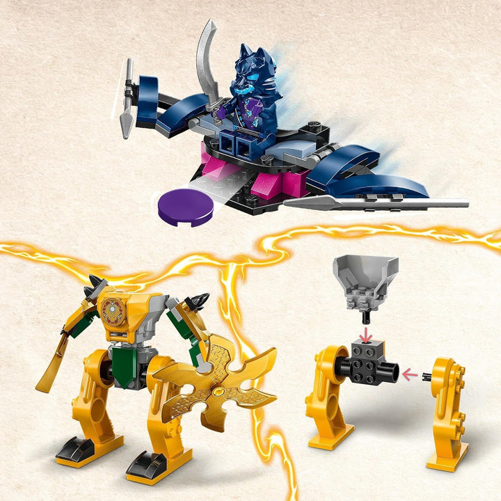 LEGO NINJAGO Arin's Battle Mech, jucărie Ninja pentru copii cu vârsta de peste 4 ani Cu figuri Incl. Arin cu mini katana, figurine de acțiune și mech-uri, cadou mic pentru băieți și fete 71804
