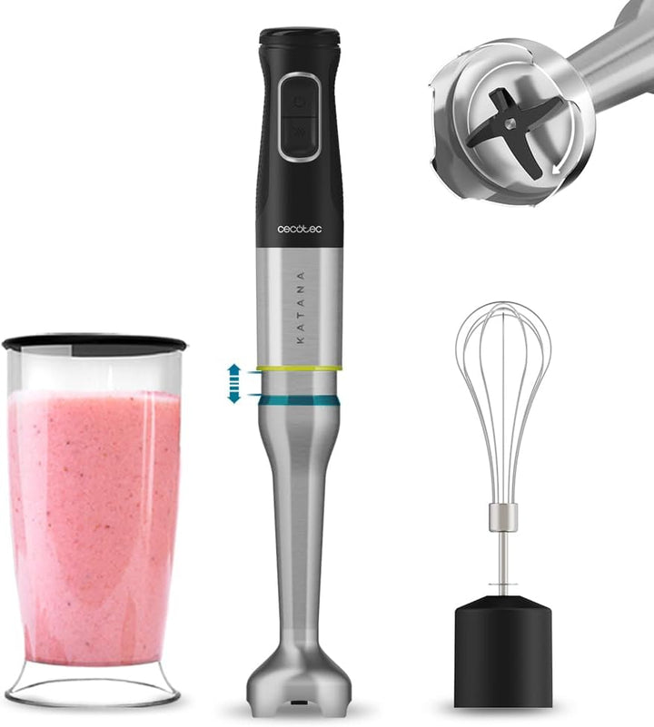 Cecotec Handmixer Katana 15 Totaldestroy Smash B. 1500 W, Total Destroy, Perreomove, 21 Geschwindigkeiten, Turbo-Funktion, Spritzschutzhaube, 8 Titan-Klingen, 800Ml Becher