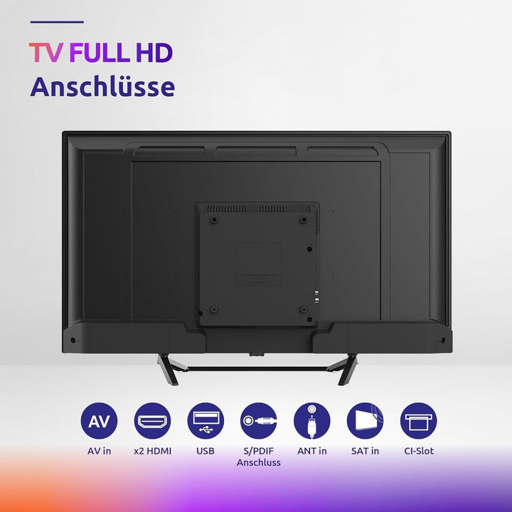 STRONG - 40 Zoll (100 Cm) Full HD Fernseher SRT40FF2003C - Herausragende Bildqualität - Triple-Tuner - 3 Hdmi-Anschlüsse (1 ARC), 2 Usb-Anschlüsse, AV, Antennen-/Sat-Anschluss - Schwarz