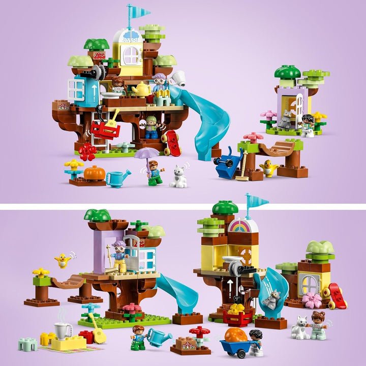 LEGO 10993 DUPLO 3-In-1 Tree House Jucărie pentru copii mici de la 3 ani, fete și băieți cu 4 figuri, animale, jucărie de construcție cu blocuri de construcție și un tobogan, jucărie educativă