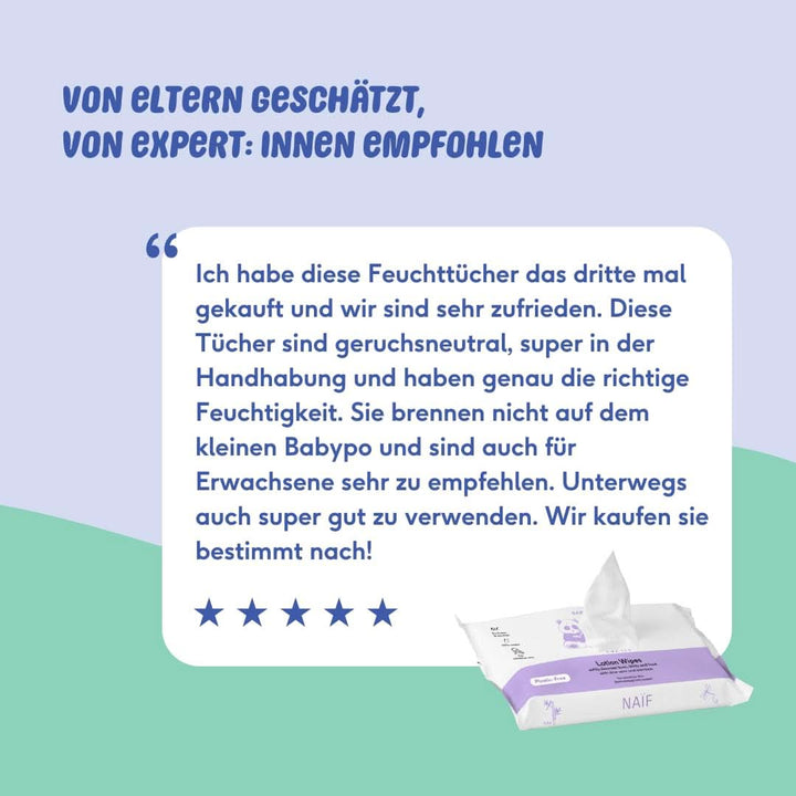 Naïf Plastikfreie Lotion Feuchttücher Vorratsbox 432 Stück (8Er X 54 Feuchttücher) - Für Babypo, Körper Und Gesicht - Natürliche Inhaltsstoffe