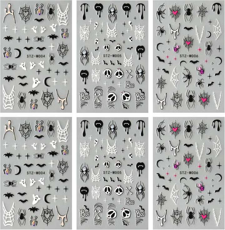 JMEOWIO Nagelsticker Halloween 6 Blatt Nail Art Sticker Selbstklebend Nagelaufkleber Dekoration Nageldesign Zubehör