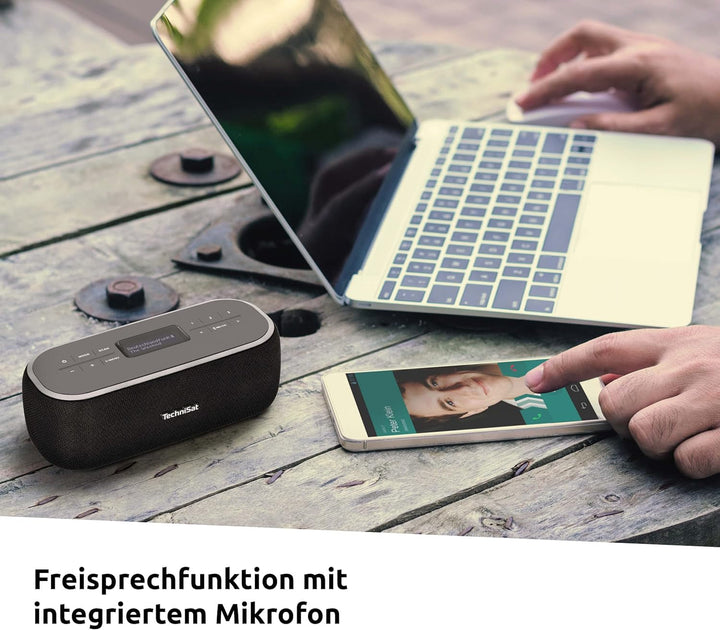 Technisat VIOLA BT 1 - Difuzor Bluetooth portabil cu radio digital DAB+ (FM, DAB, ceas, alarmă cu temporizator, memorie favorite, LCD, funcție mâini libere, aux-in, baterie reîncărcabilă, cablu de încărcare USB-C, 6W) negru/gri