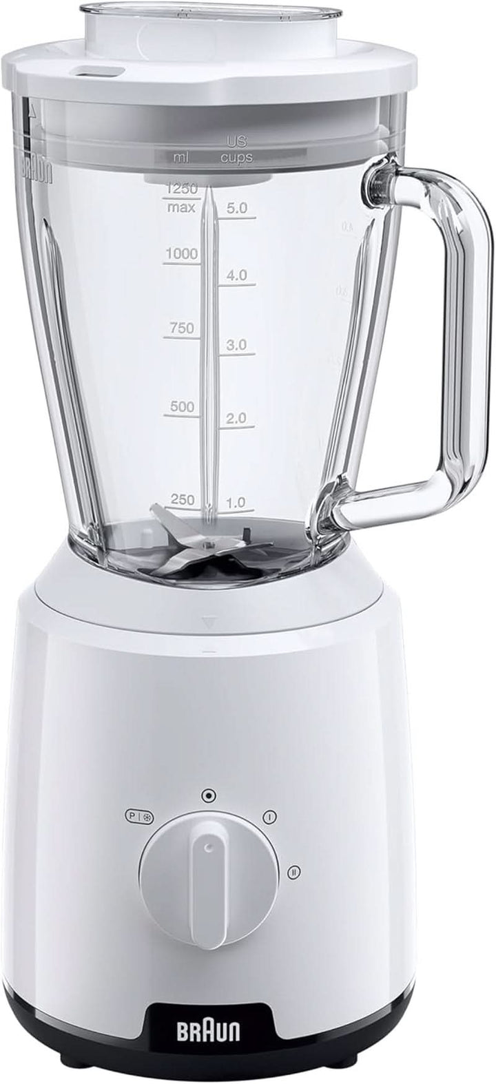 Braun Powerblend 1 JB1050WH - Standmixer Mit 1,5 L Glas-Mixaufsatz, Küchenhelfer Zum Zerkleinern, Pürieren & Mixen, Ice-Crush-Funktion, 2 Geschwindigkeiten, 600 Watt, Weiß