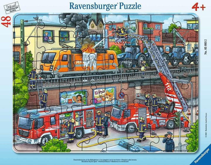 Ravensburger puzzle pentru copii - 05093 Operațiunea pompierilor pe șinele de cale ferată - Puzzle pentru copii de 4 ani și peste, Cu 48 de piese