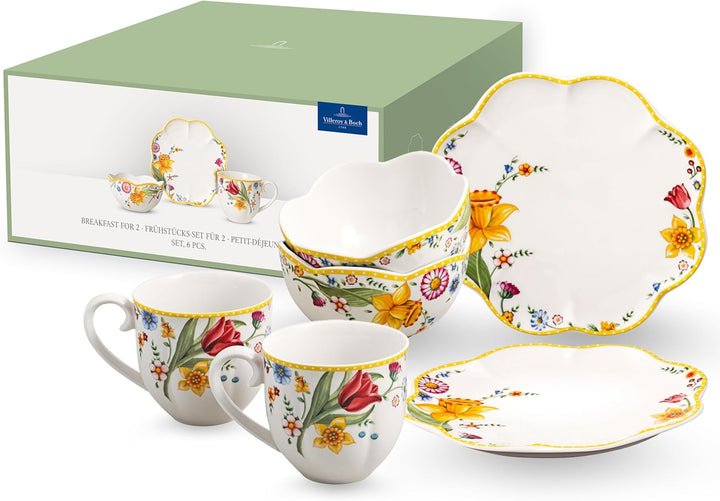 Villeroy & Boch – Spring Awakening Frühstücksset Für 2 Personen, 6 Teilig, Ostergeschirr Set Frühstück, Ostern, Kaffeeservice, Geschirr Frühling, Porzellan