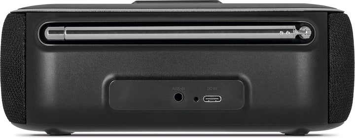 Technisat VIOLA BT 1 - Difuzor Bluetooth portabil cu radio digital DAB+ (FM, DAB, ceas, alarmă cu temporizator, memorie favorite, LCD, funcție mâini libere, aux-in, baterie reîncărcabilă, cablu de încărcare USB-C, 6W) negru/gri