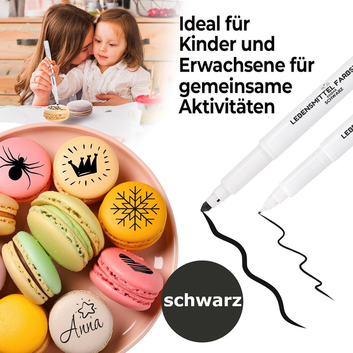 He-Ju Lebensmittelstift Schwarz Essbar Mit Zweifacher Spitzenausführung Vegan, Glutenfrei, Lebensmittelfarbe Schwarz Zum Malen Und Schreiben Auf Torten & Co. (1 Stück)