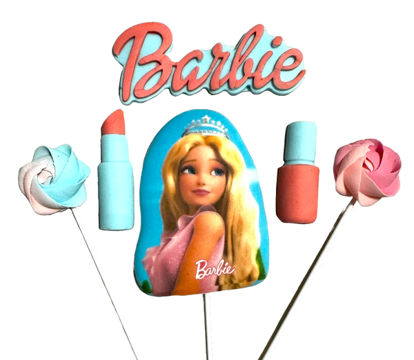 Lot de 6 décorations comestibles en pâte à sucre, Barbie