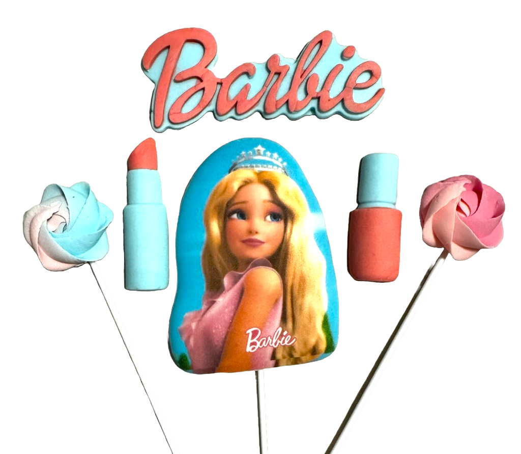 Set 6 decoratiuni comestibile din pasta de zahar, Barbie