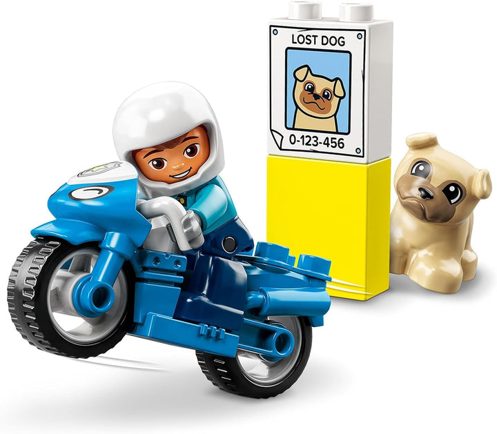 Motocicletă de poliție LEGO 10967 DUPLO, Jucărie de poliție pentru copii mici de la 2 ani, Jucărie ideală pentru abilități motorii pentru bebeluși, Motocicletă de jucărie