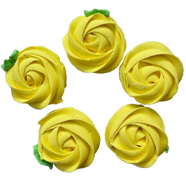 Set mit 5 essbaren Baiser-Dekorationen, Gelbe Blumen