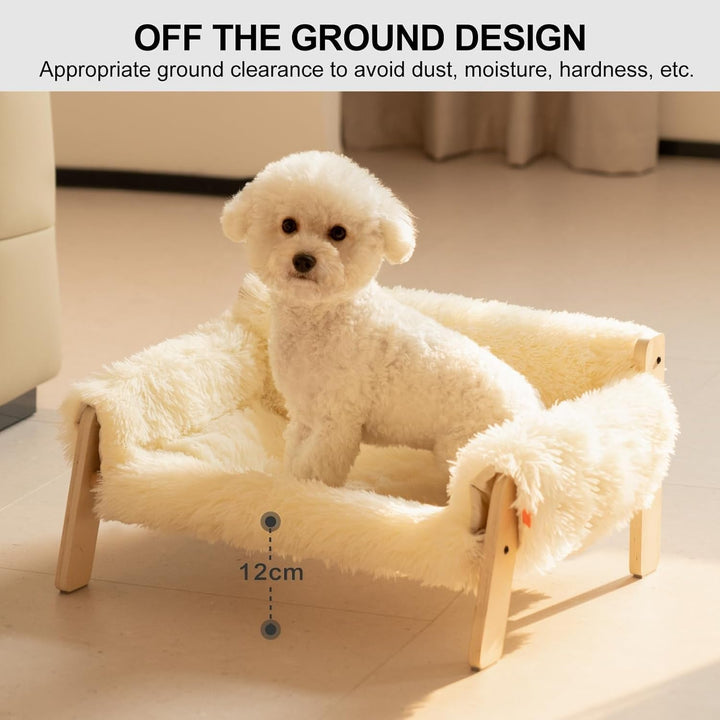 MEWOOFUN Canapea pat pentru pisici, din lemn, 56 x 45 cm, canapea robustă pentru pisici de dimensiuni mari - Scaun modern pentru pisici cu husă detașabilă, capacitate de încărcare 10 kg (alb, 56 x 45 cm)