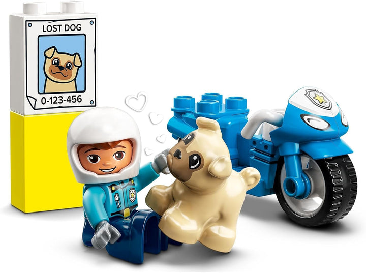 Motocicletă de poliție LEGO 10967 DUPLO, Jucărie de poliție pentru copii mici de la 2 ani, Jucărie ideală pentru abilități motorii pentru bebeluși, Motocicletă de jucărie