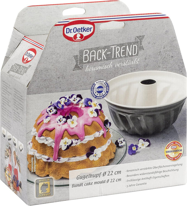 Dr. Oetker Gugelhupfform Ø 22 Cm BACK-TREND, Backform Für Gugelhupf, Runde Bundform Aus Stahl Mit Keramisch Verstärkter Antihaft-Beschichtung (Farbe: Creme/Anthrazit), Menge: 1 Stück