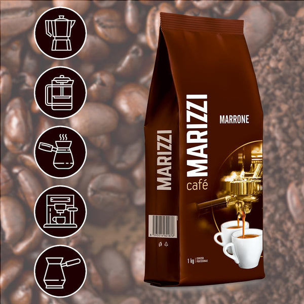 MARIZZI® Marrone - 1Kg - 100% Arabika- Kaffeebohnen - Frisch Geröstet - Aus Der Besten Ernte Amerikas - Ideal Für Espressomaschinen - Ausgeprägter Leicht Süßer Geschmack - Whole Coffee Beans