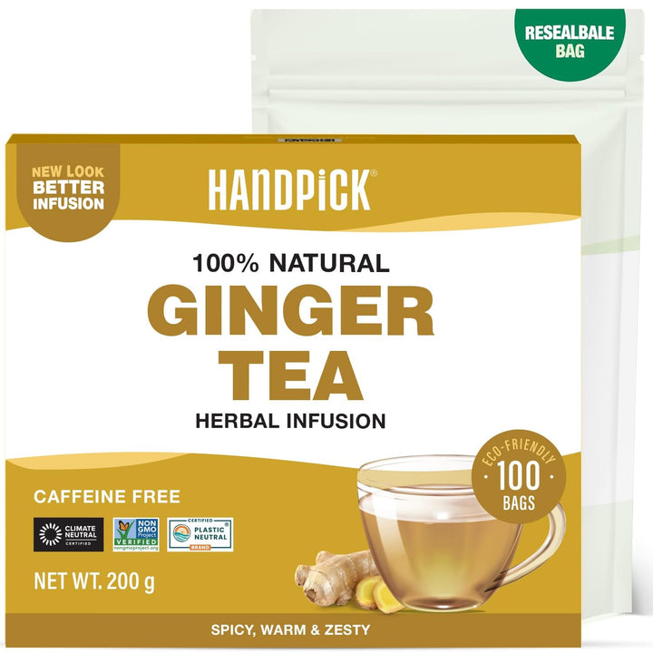 HANDPICK, pliculețe de ceai verde - 25 bucăți | 100% frunze de ceai verde pur din Himalaya, India | Plicuțe de ceai verde ecologice, preparare la cald sau rece