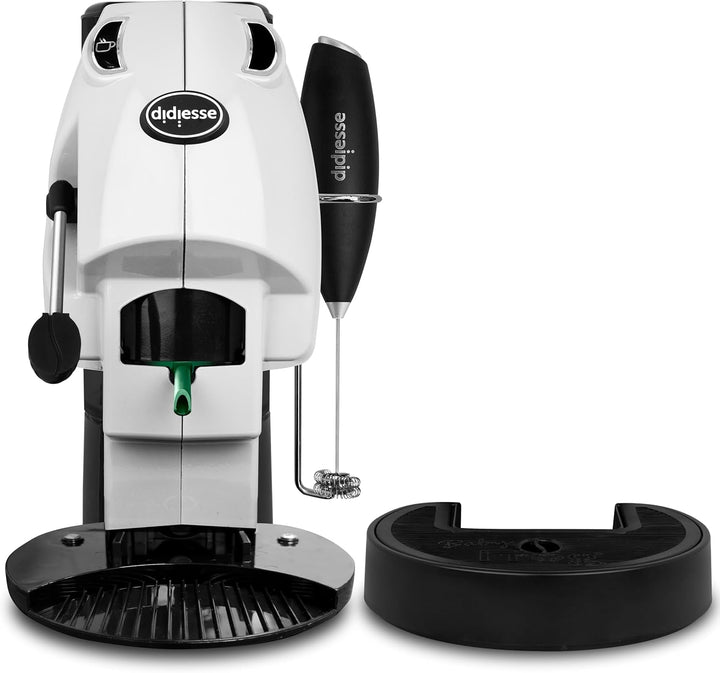 Cafetieră Baby Frog cu capsule de cafea și ceai, cu spumator de lapte și suport dublu pentru capsule de cafea și ceai, consum redus de 450 W, dozator de apă caldă (alb)