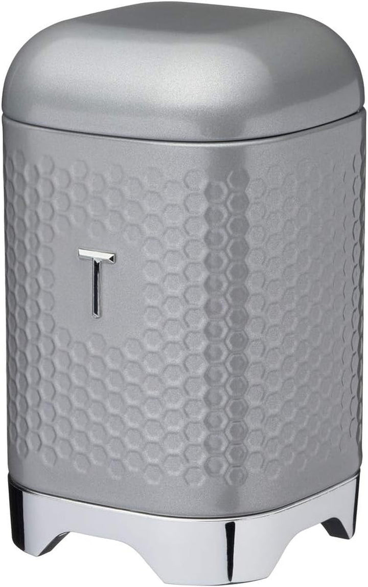 KitchenCraft Lovello caddy pentru ceai, caddy din oțel alb, suprafață texturată, stil 1950 cu capac, pentru ceai vrac și pliculețe de ceai, 11 cm x 11 cm x 19 cm, Ice White Cutii depozitare alimente Naty Shop Gri umbră Ceai
