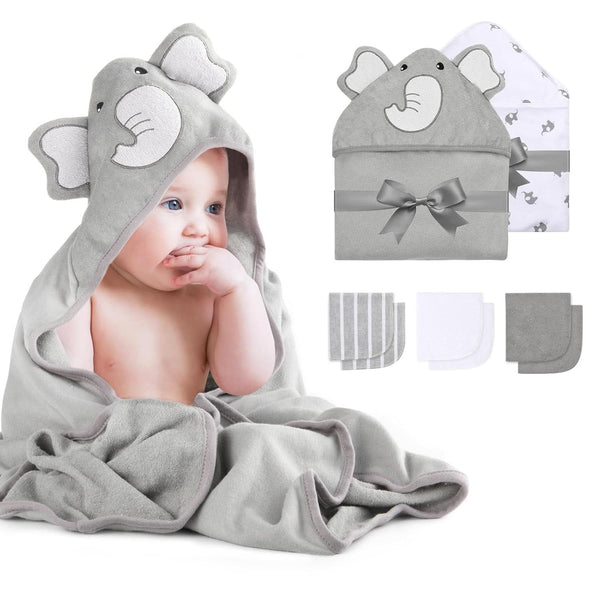 Momcozy Baby Badetuch Set, 8-Teiliges Babyhandtuch Set, 2X Baby Kapuzenhandtuch 76X76 Cm Und 6X Baby Waschlappen 24X24Cm, Babyhandtuch Mit Kapuze Für Neugeborene, Weich & Super Saugfähig, Unisex