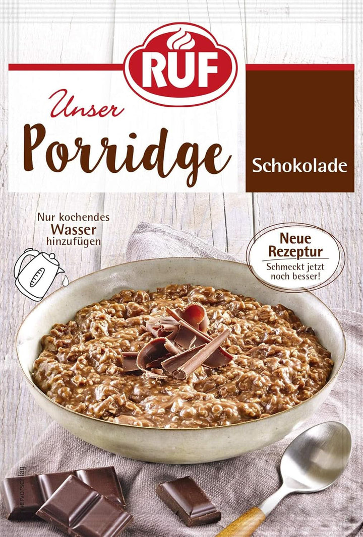 RUF Porridge Raspberry White Choc, Porridge instant cu bucăți de zmeură și ciocolată albă rasă, 65 de grame