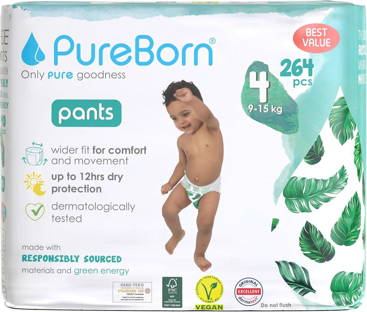 Pureborn Baby Premium Windeln Pants, Höschenwindeln, Größe 7 (17+ Kg), 16 Stück, Optimaler Schutz Für Tag Und Nacht, Dermatologisch Getestet, Ultraweich, Hautfreundlich