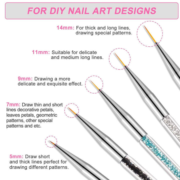 Sularpek Nail Art Pinsel, 5 Stück Nageldesign Pinsel, Nail Art Dotting Tools, Nail Art Liner-Pinsel, Zum Herstellen Von Nagellack, Punktieren, Feinmalerei, DIY