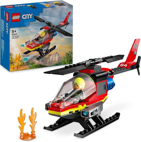 LEGO City Fire Brigade Helicopter, set cu jucărie elicopter și figurină pilot, elicopter de pompieri pentru o experiență de joc imaginativă, cadou pentru copii, băieți și fete de la 5 ani 60411