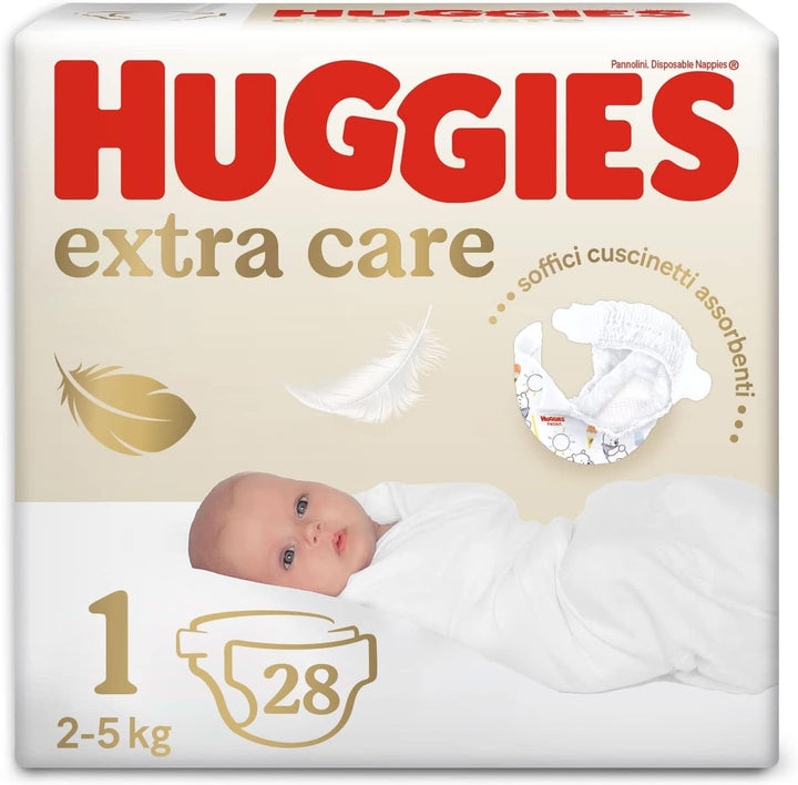 Huggies Extra Care Bebè Windeln, Größe 1 (2-5 Kg), Packung Mit 28 Stück